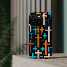 DistinctInk Tough Case for Apple iPhone, Compatible with MagSafe Charging - "Vibrant Minimalistic Christian Crosses Pattern"