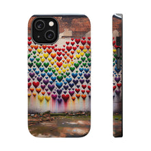DistinctInk Tough Case for Apple iPhone, Compatible with MagSafe Charging - "Colorful Hearts: Love Amidst Concrete Chaos"