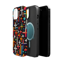 DistinctInk Tough Case for Apple iPhone, Compatible with MagSafe Charging - "Vibrant Crosses: Minimalistic Pattern on Black"