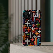 DistinctInk Tough Case for Apple iPhone, Compatible with MagSafe Charging - "Vibrant Crosses: Minimalistic Pattern on Black"