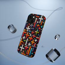 DistinctInk Tough Case for Apple iPhone, Compatible with MagSafe Charging - "Vibrant Crosses: Minimalistic Pattern on Black"