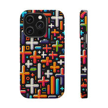DistinctInk Tough Case for Apple iPhone, Compatible with MagSafe Charging - "Vibrant Crosses: Minimalistic Pattern on Black"