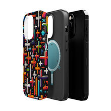 DistinctInk Tough Case for Apple iPhone, Compatible with MagSafe Charging - "Vibrant Crosses: Minimalistic Pattern on Black"
