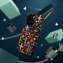 DistinctInk Tough Case for Apple iPhone, Compatible with MagSafe Charging - "Vibrant Crosses: Minimalistic Pattern on Black"