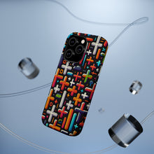 DistinctInk Tough Case for Apple iPhone, Compatible with MagSafe Charging - "Vibrant Crosses: Minimalistic Pattern on Black"