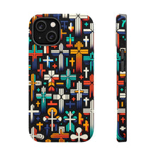DistinctInk Tough Case for Apple iPhone, Compatible with MagSafe Charging - "Vibrant Christian Crosses: A Playful Repetition"