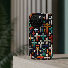 DistinctInk Tough Case for Apple iPhone, Compatible with MagSafe Charging - "Vibrant Christian Crosses: A Playful Repetition"