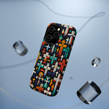 DistinctInk Tough Case for Apple iPhone, Compatible with MagSafe Charging - "Vibrant Christian Crosses: A Playful Repetition"