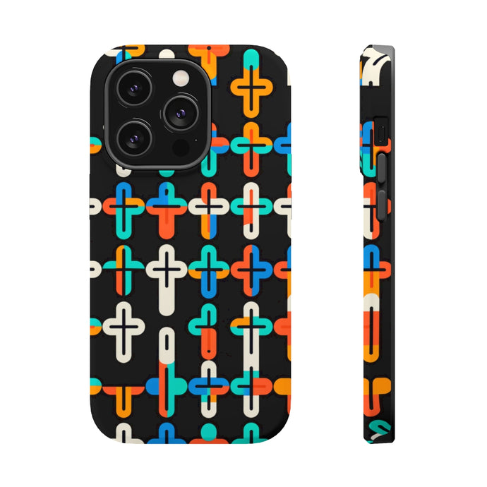 DistinctInk Tough Case for Apple iPhone, Compatible with MagSafe Charging - Vibrant Christian Crosses on Bold Background