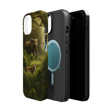 DistinctInk Tough Case for Apple iPhone, Compatible with MagSafe Charging - "Jungle Encounter: A Bengal Tiger and African Elephant"
