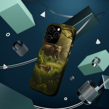 DistinctInk Tough Case for Apple iPhone, Compatible with MagSafe Charging - "Jungle Encounter: A Bengal Tiger and African Elephant"