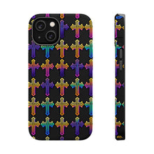 DistinctInk Tough Case for Apple iPhone, Compatible with MagSafe Charging - "Vibrant Neon Christian Cross Pattern"