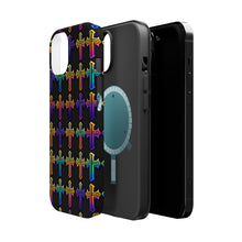 DistinctInk Tough Case for Apple iPhone, Compatible with MagSafe Charging - "Vibrant Neon Christian Cross Pattern"