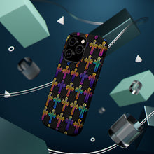 DistinctInk Tough Case for Apple iPhone, Compatible with MagSafe Charging - "Vibrant Neon Christian Cross Pattern"