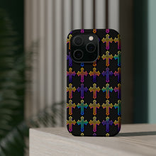 DistinctInk Tough Case for Apple iPhone, Compatible with MagSafe Charging - "Vibrant Neon Christian Cross Pattern"