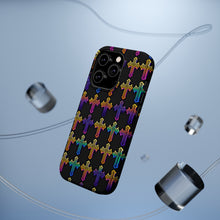 DistinctInk Tough Case for Apple iPhone, Compatible with MagSafe Charging - "Vibrant Neon Christian Cross Pattern"