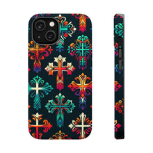 DistinctInk Tough Case for Apple iPhone, Compatible with MagSafe Charging - "Vibrant Christian Crosses: Bold Contrast Patterns"