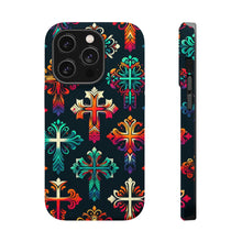 DistinctInk Tough Case for Apple iPhone, Compatible with MagSafe Charging - "Vibrant Christian Crosses: Bold Contrast Patterns"