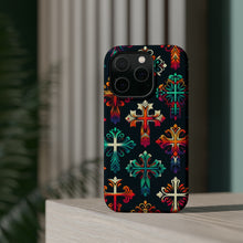 DistinctInk Tough Case for Apple iPhone, Compatible with MagSafe Charging - "Vibrant Christian Crosses: Bold Contrast Patterns"