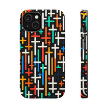 DistinctInk Tough Case for Apple iPhone, Compatible with MagSafe Charging - "Vibrant Crosses: Bold and Colorful Christian Pattern"