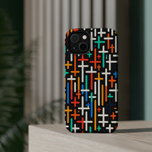 DistinctInk Tough Case for Apple iPhone, Compatible with MagSafe Charging - "Vibrant Crosses: Bold and Colorful Christian Pattern"
