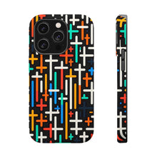 DistinctInk Tough Case for Apple iPhone, Compatible with MagSafe Charging - "Vibrant Crosses: Bold and Colorful Christian Pattern"