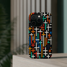 DistinctInk Tough Case for Apple iPhone, Compatible with MagSafe Charging - "Vibrant Crosses: Bold and Colorful Christian Pattern"