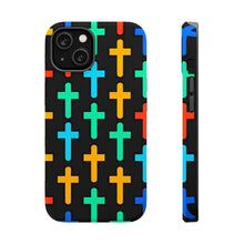 DistinctInk Tough Case for Apple iPhone, Compatible with MagSafe Charging - "Vibrant Silhouettes: Bold Colored Christian Crosses"