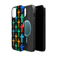 DistinctInk Tough Case for Apple iPhone, Compatible with MagSafe Charging - "Vibrant Silhouettes: Bold Colored Christian Crosses"