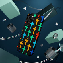 DistinctInk Tough Case for Apple iPhone, Compatible with MagSafe Charging - "Vibrant Silhouettes: Bold Colored Christian Crosses"