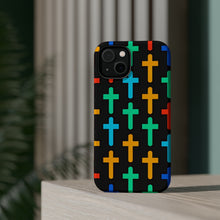 DistinctInk Tough Case for Apple iPhone, Compatible with MagSafe Charging - "Vibrant Silhouettes: Bold Colored Christian Crosses"