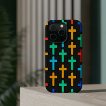 DistinctInk Tough Case for Apple iPhone, Compatible with MagSafe Charging - "Vibrant Silhouettes: Bold Colored Christian Crosses"