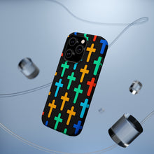DistinctInk Tough Case for Apple iPhone, Compatible with MagSafe Charging - "Vibrant Silhouettes: Bold Colored Christian Crosses"