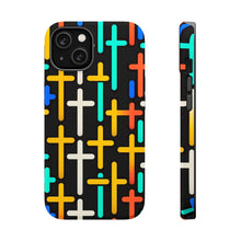 DistinctInk Tough Case for Apple iPhone, Compatible with MagSafe Charging - "Vibrant Crosses: A Bold Repeating Pattern"