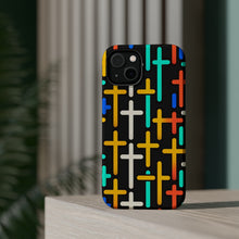 DistinctInk Tough Case for Apple iPhone, Compatible with MagSafe Charging - "Vibrant Crosses: A Bold Repeating Pattern"
