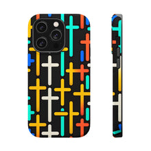 DistinctInk Tough Case for Apple iPhone, Compatible with MagSafe Charging - "Vibrant Crosses: A Bold Repeating Pattern"
