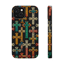 DistinctInk Tough Case for Apple iPhone, Compatible with MagSafe Charging - "Vibrant Minimalism: Christian Cross Repeating Pattern"