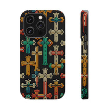 DistinctInk Tough Case for Apple iPhone, Compatible with MagSafe Charging - "Vibrant Minimalism: Christian Cross Repeating Pattern"