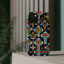 DistinctInk Tough Case for Apple iPhone, Compatible with MagSafe Charging - "Vibrant Christian Crosses: Minimalist Repeating Pattern"