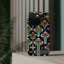 DistinctInk Tough Case for Apple iPhone, Compatible with MagSafe Charging - "Vibrant Christian Crosses: Minimalist Repeating Pattern"