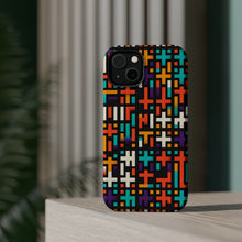 DistinctInk Tough Case for Apple iPhone, Compatible with MagSafe Charging - "Vibrant Christian Cross Pattern on Black"