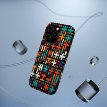 DistinctInk Tough Case for Apple iPhone, Compatible with MagSafe Charging - "Vibrant Christian Cross Pattern on Black"