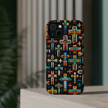 DistinctInk Tough Case for Apple iPhone, Compatible with MagSafe Charging - "Bold Crosses: Vibrant Patterns of Faith"