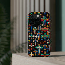 DistinctInk Tough Case for Apple iPhone, Compatible with MagSafe Charging - "Bold Crosses: Vibrant Patterns of Faith"