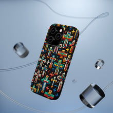 DistinctInk Tough Case for Apple iPhone, Compatible with MagSafe Charging - "Bold Crosses: Vibrant Patterns of Faith"