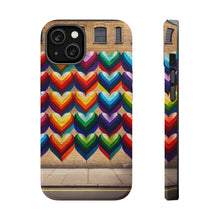 DistinctInk Tough Case for Apple iPhone, Compatible with MagSafe Charging - "Rainbow Hearts: Vibrant Graffiti on Brick"