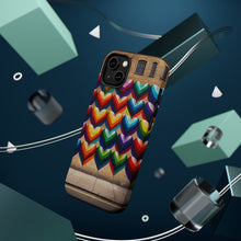 DistinctInk Tough Case for Apple iPhone, Compatible with MagSafe Charging - "Rainbow Hearts: Vibrant Graffiti on Brick"