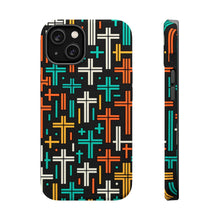 DistinctInk Tough Case for Apple iPhone, Compatible with MagSafe Charging - "Vibrant Christian Crosses in Minimalist Pattern"
