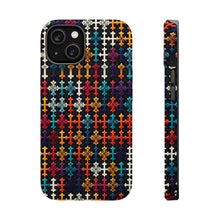 DistinctInk Tough Case for Apple iPhone, Compatible with MagSafe Charging - "Vibrant Christian Crosses in Harmonious Repetition"