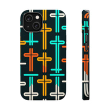 DistinctInk Tough Case for Apple iPhone, Compatible with MagSafe Charging - Title: "Vivid Symmetry: The Rhythmic Cross Pattern"